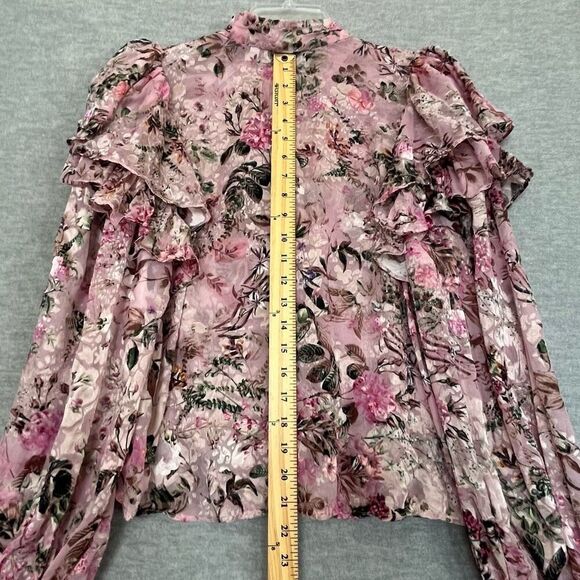 & Other Stories Ruffle Mock Neck Frilled Top Size 4 Prairie Sheer Velvet Burnout - Picture 11 of 15